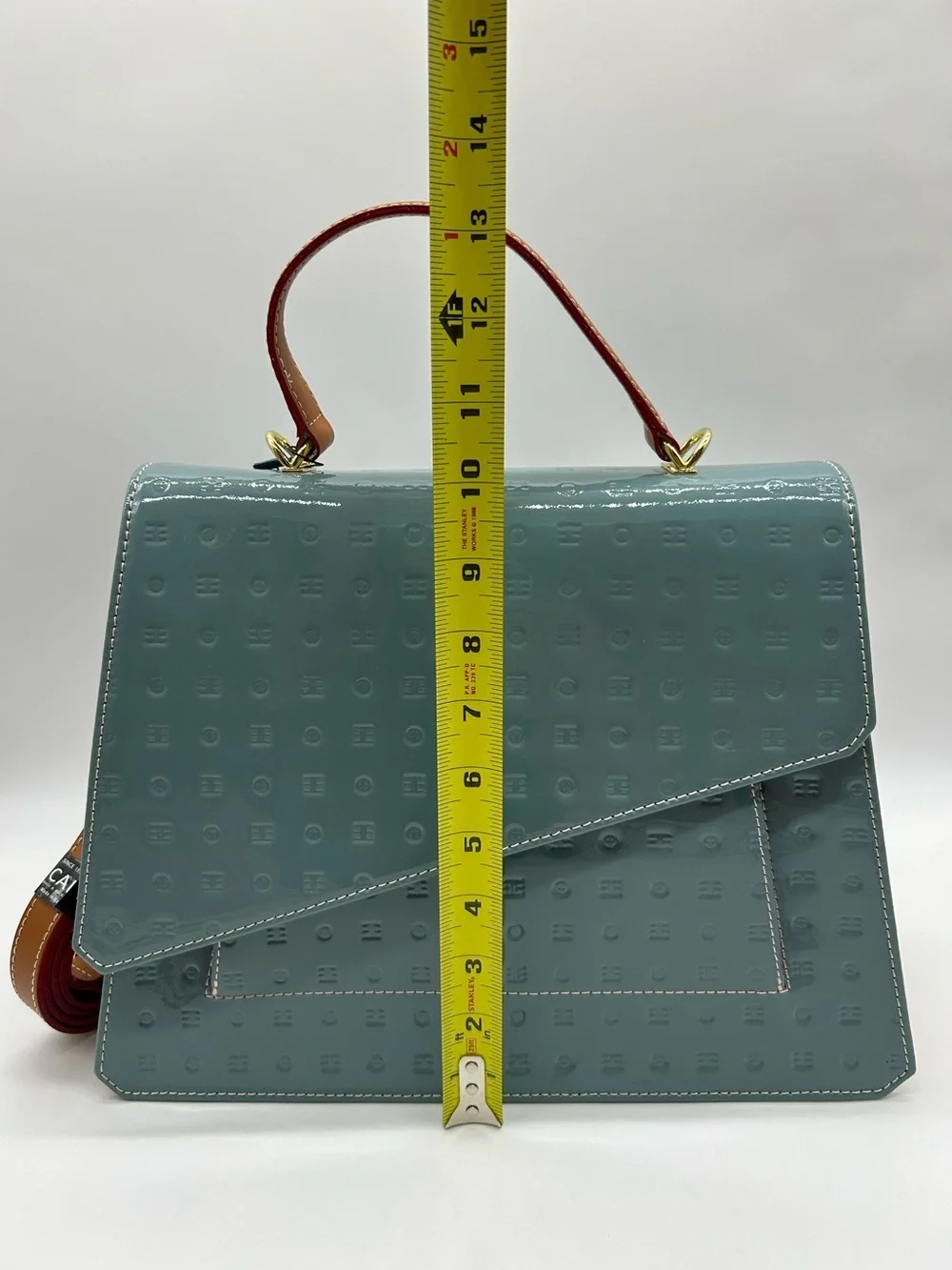 Arcadia Patent Leather Crossbody Bag Blue Tan Made in Italy New With Tag